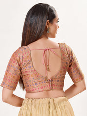 Jaquard Weaved V Neck Patcg Blouse