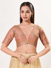 Jaquard Weaved V Neck Patcg Blouse