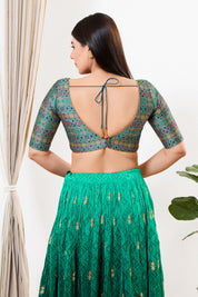 Jaquard Weaved V Neck Patcg Blouse