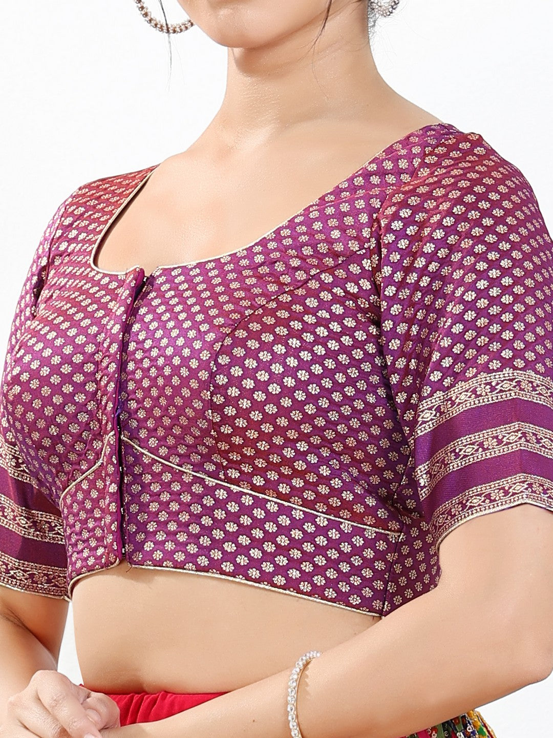 Border Sleeves Brocade Butti Blouse