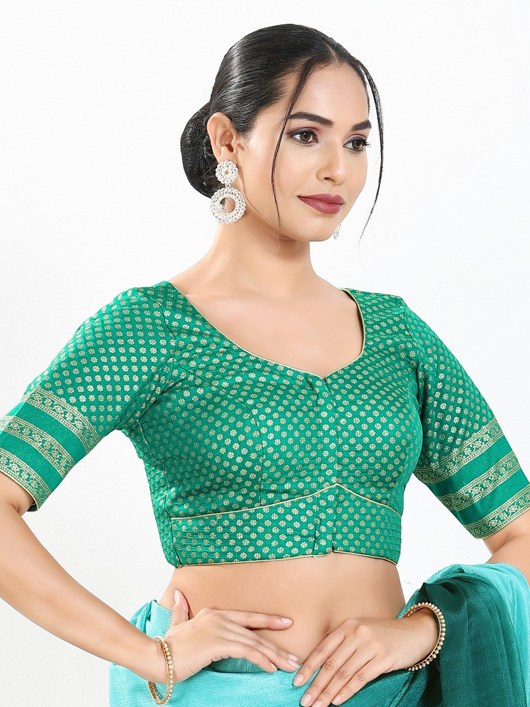 Border Sleeves Brocade Butti Blouse