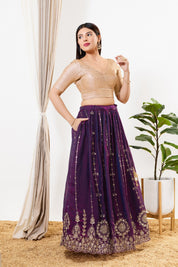 Gold Brocade Yoke V Neck Blouse