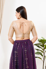 Gold Brocade Yoke V Neck Blouse