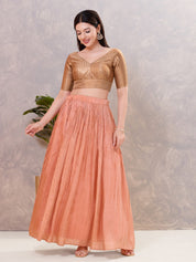 Gold Brocade Yoke V Neck Blouse