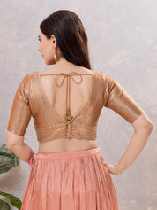 Gold Brocade Yoke V Neck Blouse