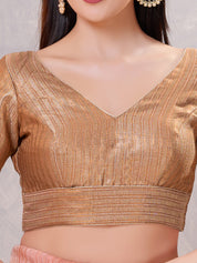 Gold Brocade Yoke V Neck Blouse