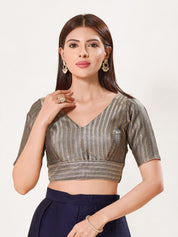 Gold Brocade Yoke V Neck Blouse