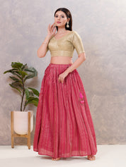 Gold Brocade Yoke V Neck Blouse