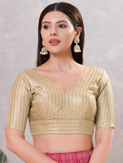Gold Brocade Yoke V Neck Blouse