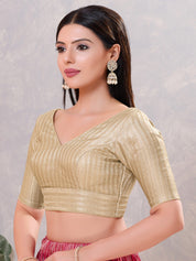 Gold Brocade Yoke V Neck Blouse