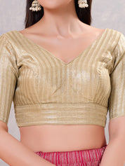 Gold Brocade Yoke V Neck Blouse