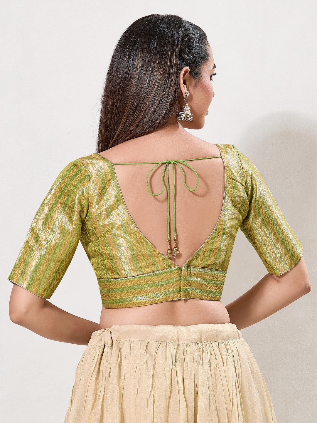 Overlap Pattern Brocade Yoke Blouse