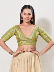 Overlap Pattern Brocade Yoke Blouse