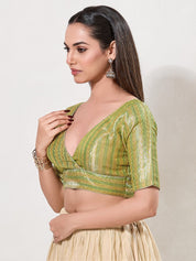 Overlap Pattern Brocade Yoke Blouse