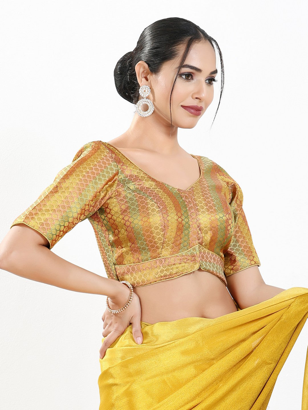 Multi Brocade Butti With Yoke Blouse