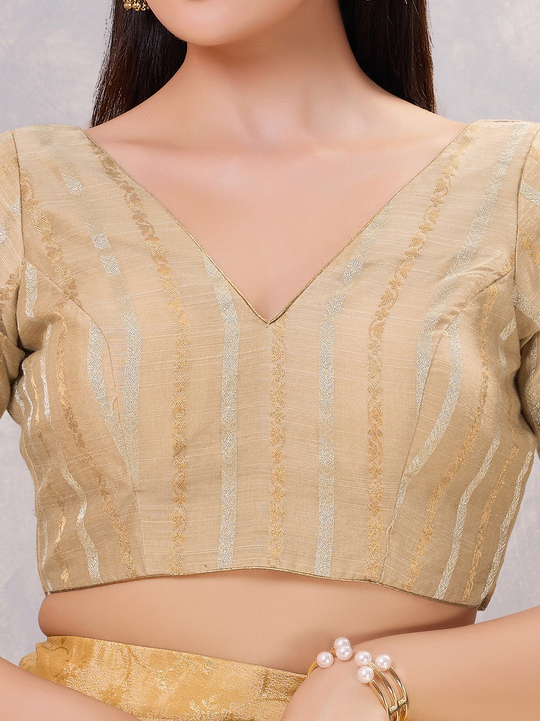 Copper Zari Lines V Neck Blouse