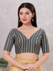 Copper Zari Lines V Neck Blouse