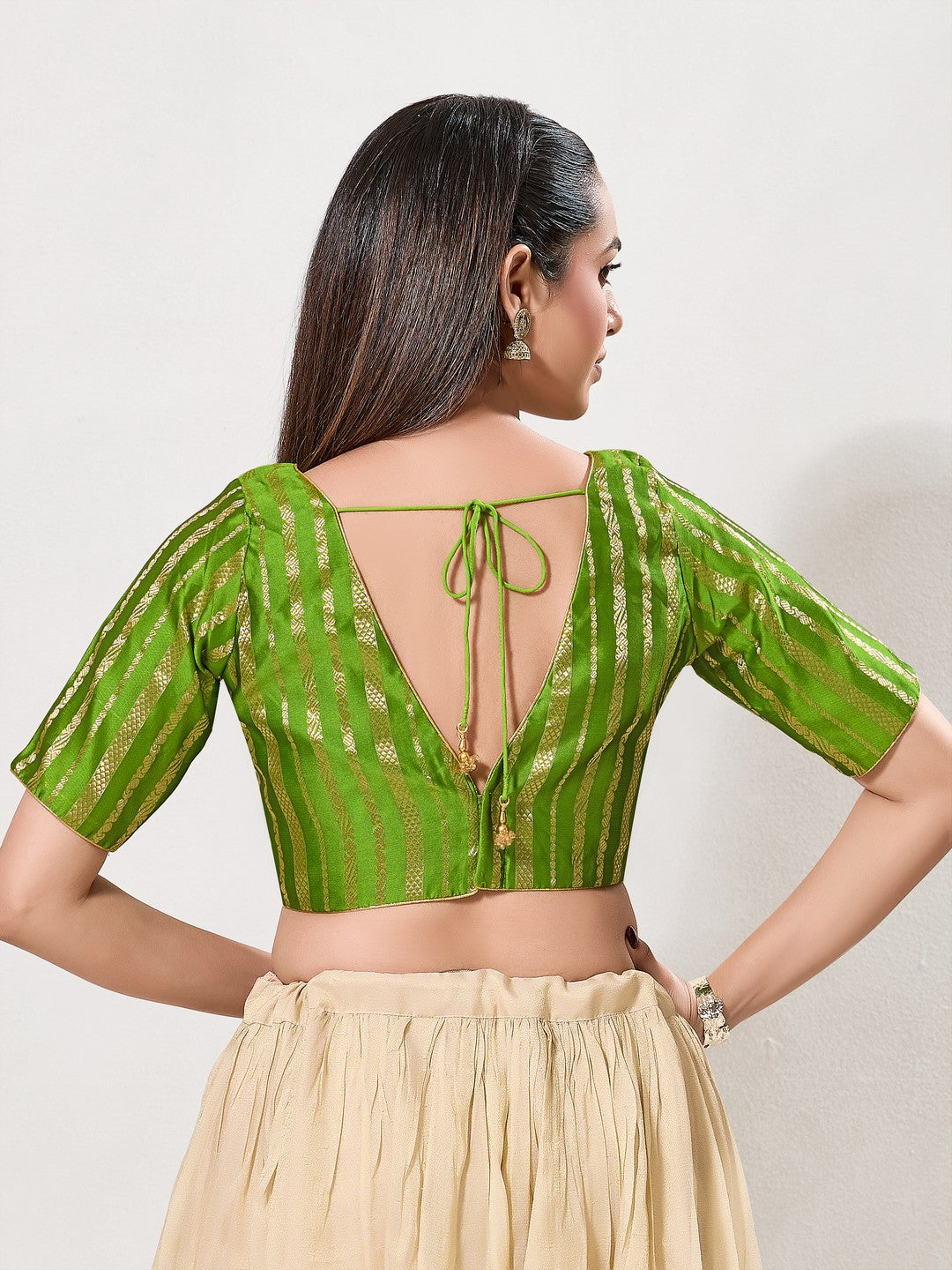 Copper Zari Lines V Neck Blouse