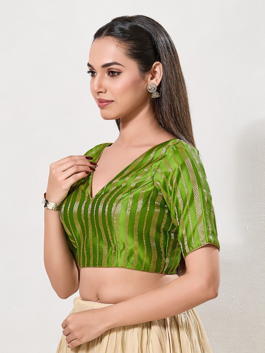 Copper Zari Lines V Neck Blouse