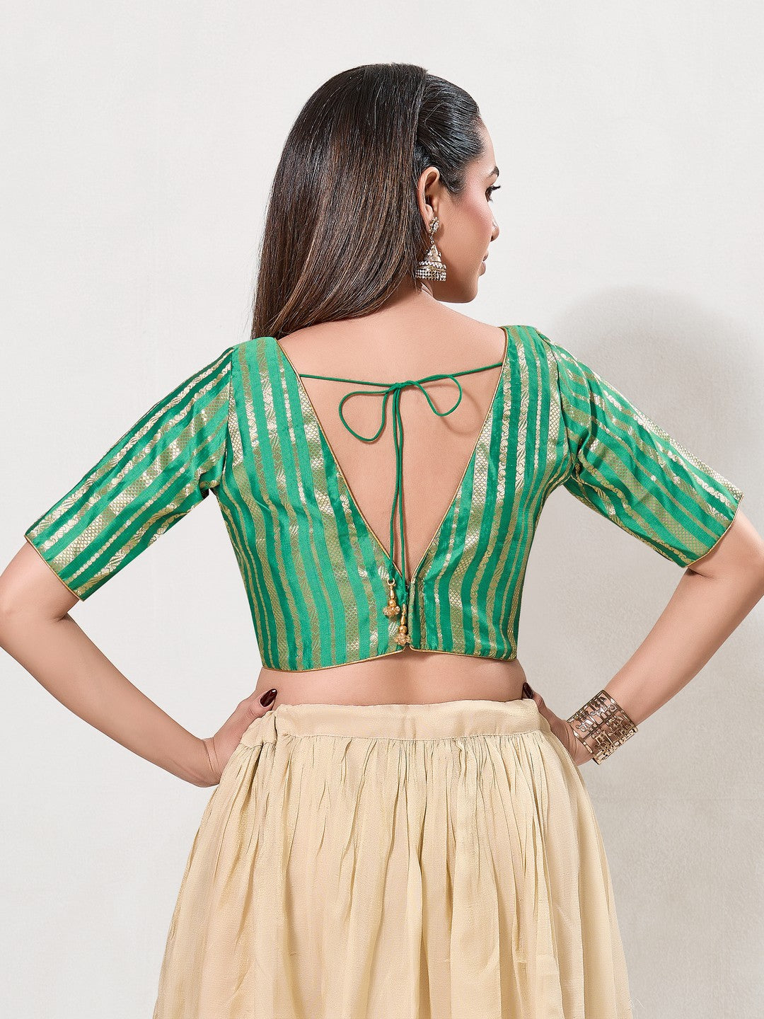 Copper Zari Lines V Neck Blouse