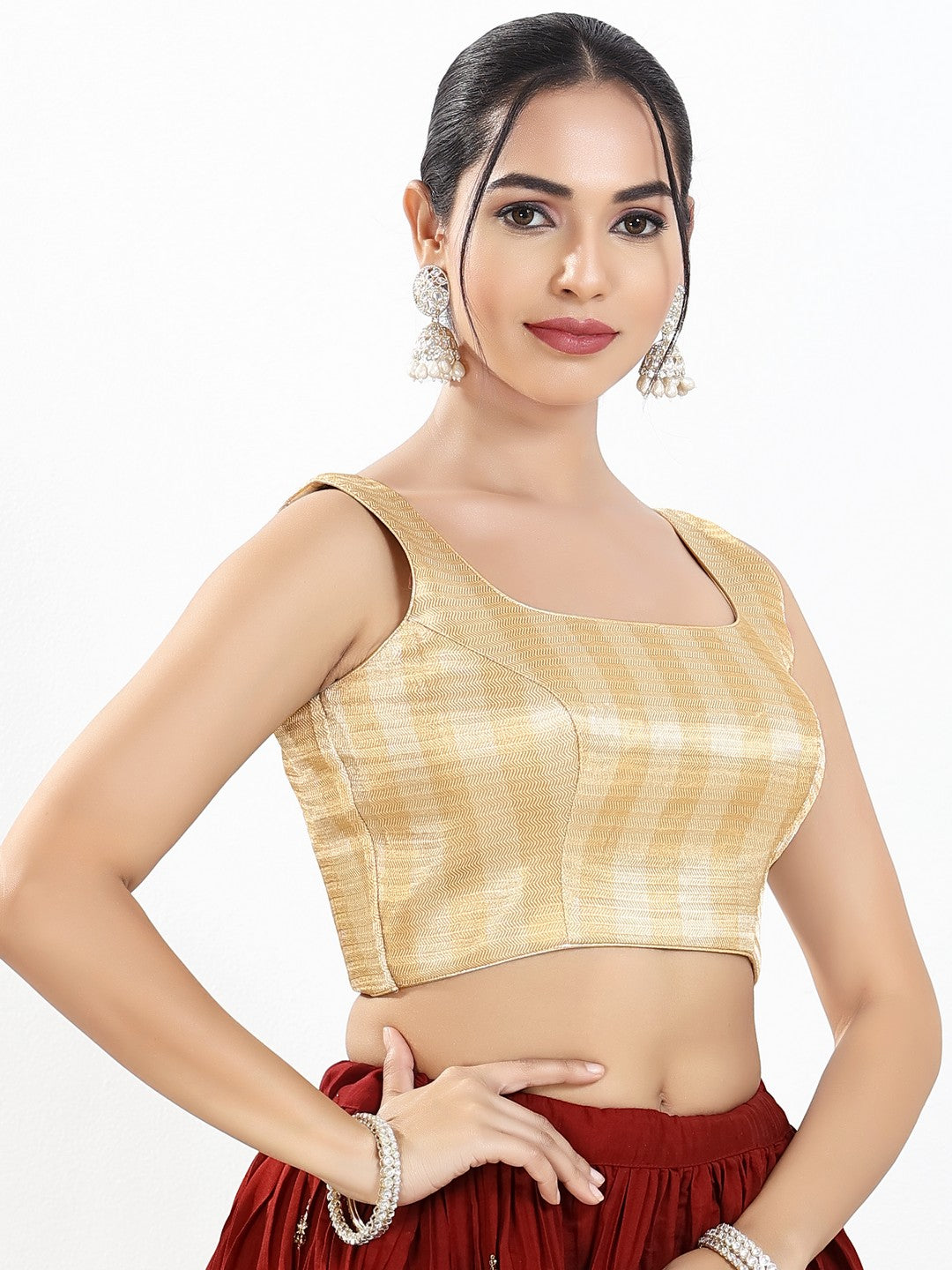 Metallic Multi Round Neck Sleeveless Blouse
