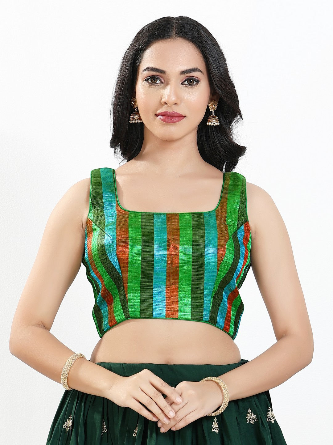 Metallic Multi Round Neck Sleeveless Blouse