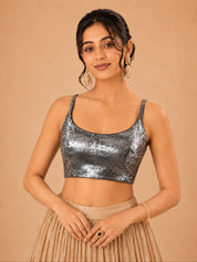 Velvet Sleveless Round Neck Blouse