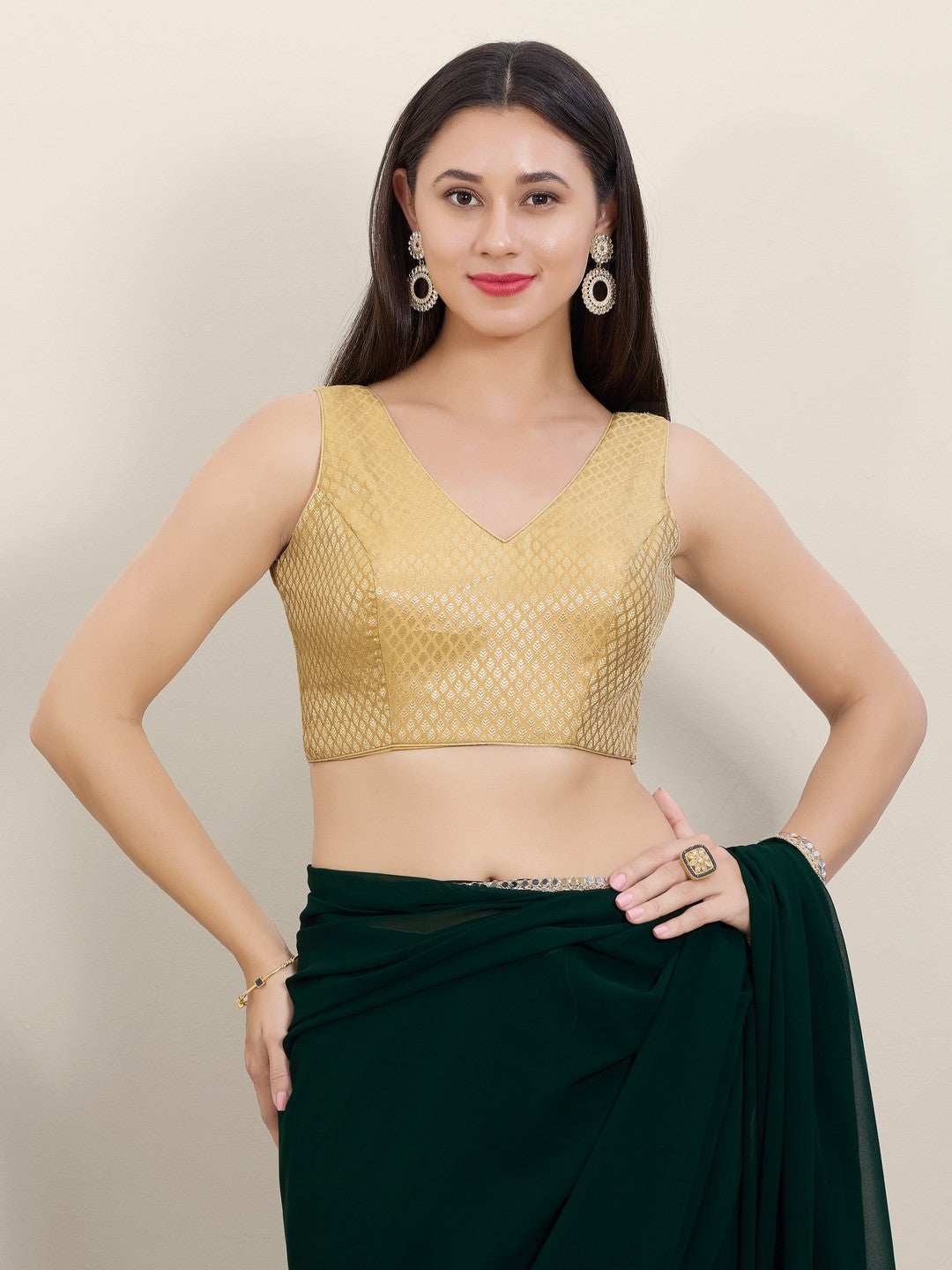 Vamas Gold Brocade Sleeveless Festive Blouse