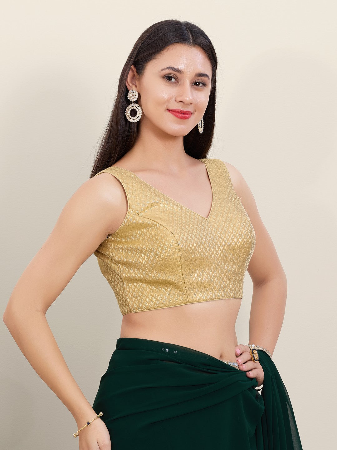 Vamas Gold Brocade Sleeveless Festive Blouse