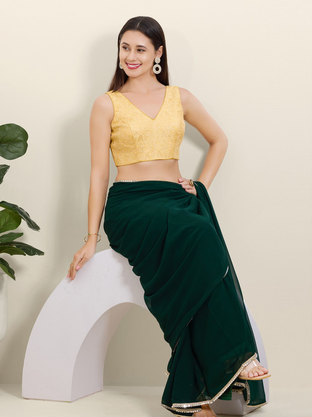 Vamas Gold Brocade Sleeveless Festive Blouse