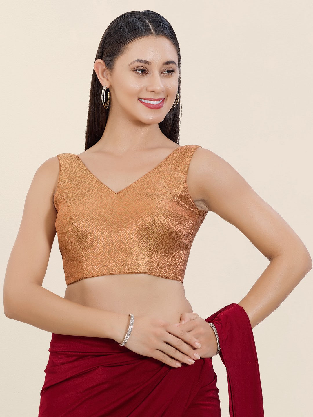 Vamas Gold Brocade Sleeveless Festive Blouse