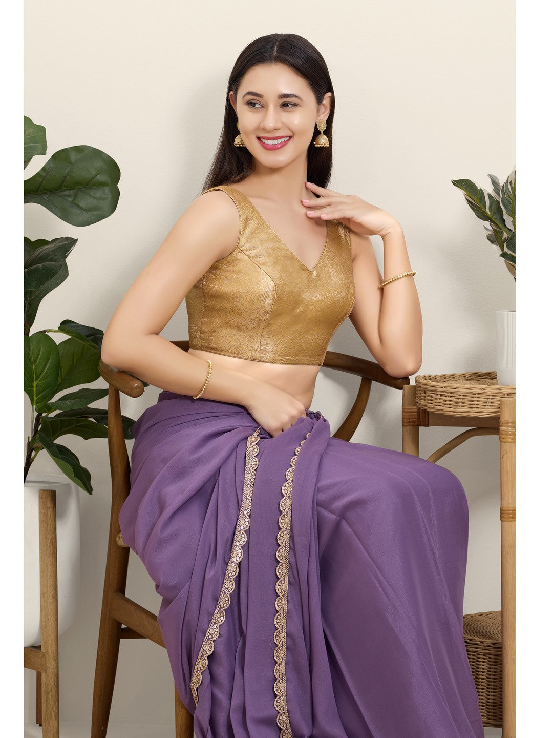 Vamas Gold Brocade Sleeveless Festive Blouse