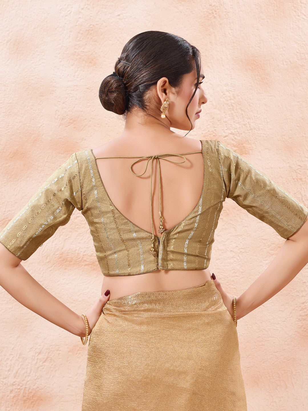 Stripe Brocade V Neck Blouse