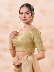 Stripe Brocade V Neck Blouse