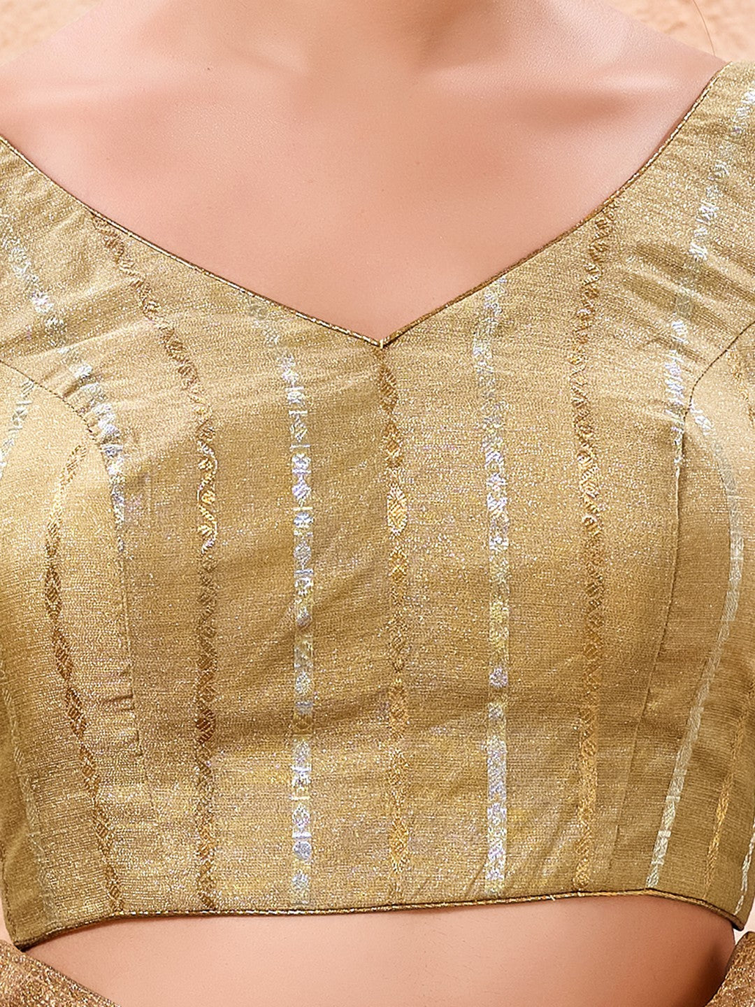 Stripe Brocade V Neck Blouse