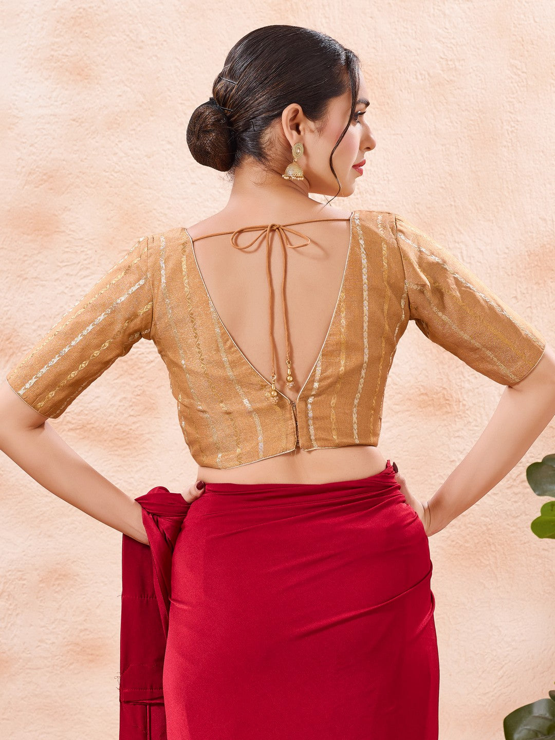 Stripe Brocade V Neck Blouse
