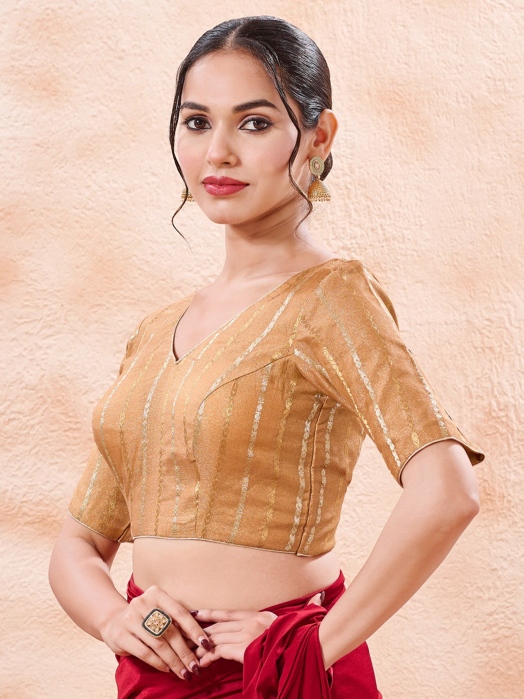 Stripe Brocade V Neck Blouse