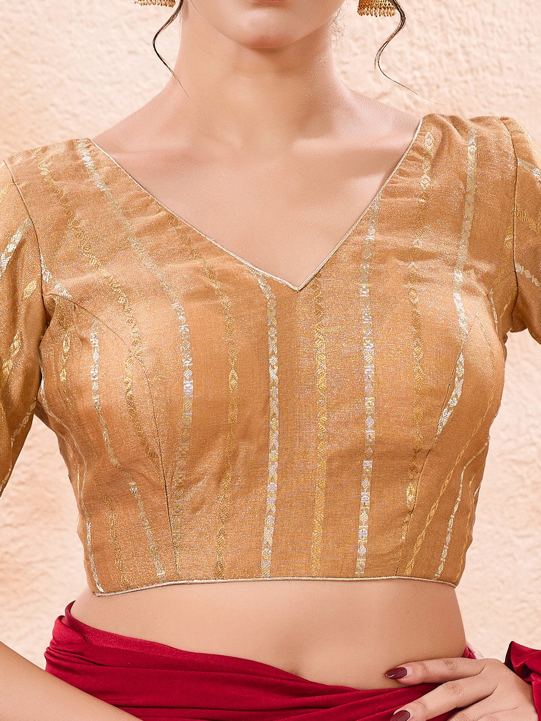Stripe Brocade V Neck Blouse