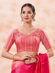 Stripe Brocade V Neck Blouse