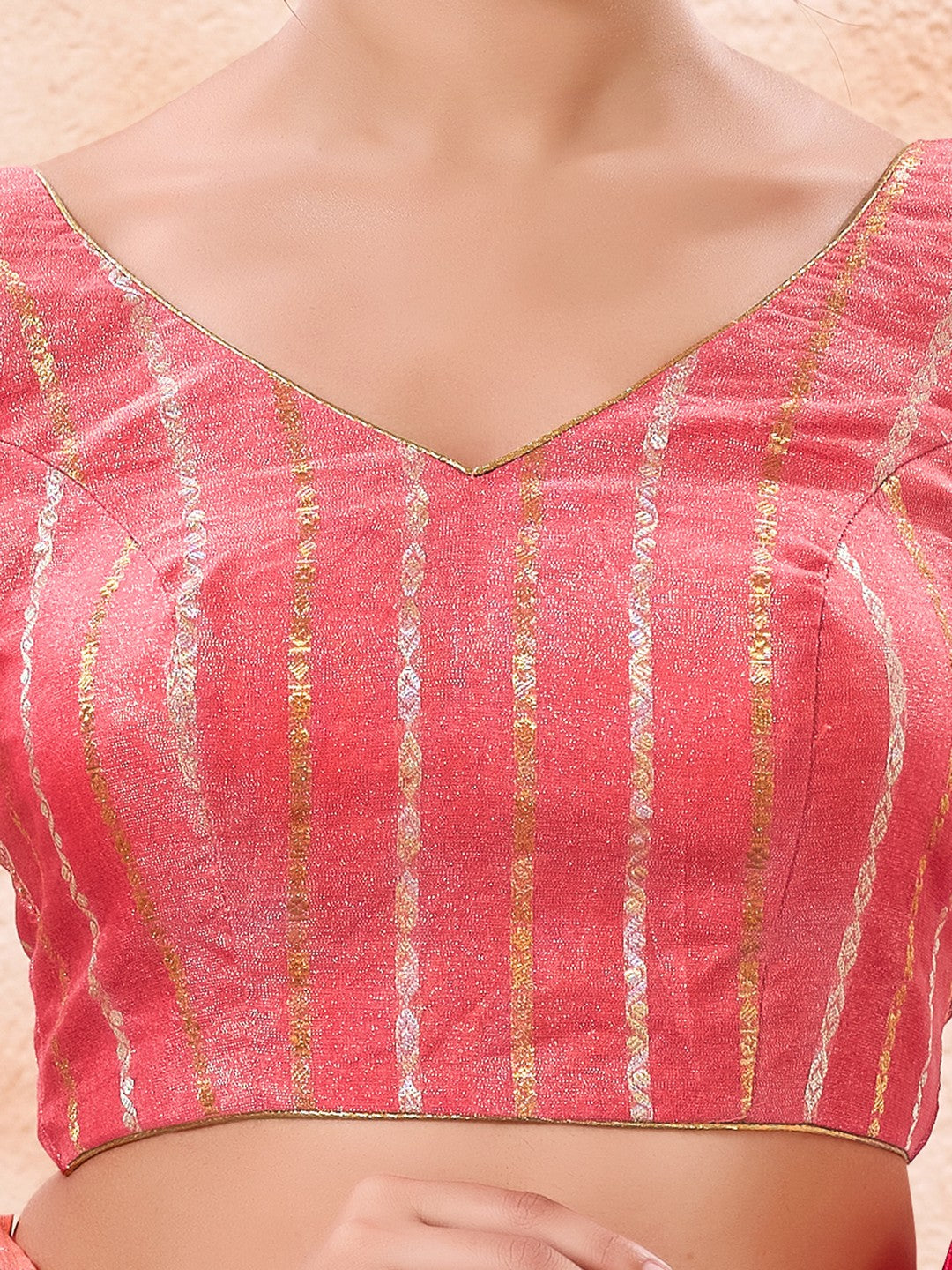 Stripe Brocade V Neck Blouse