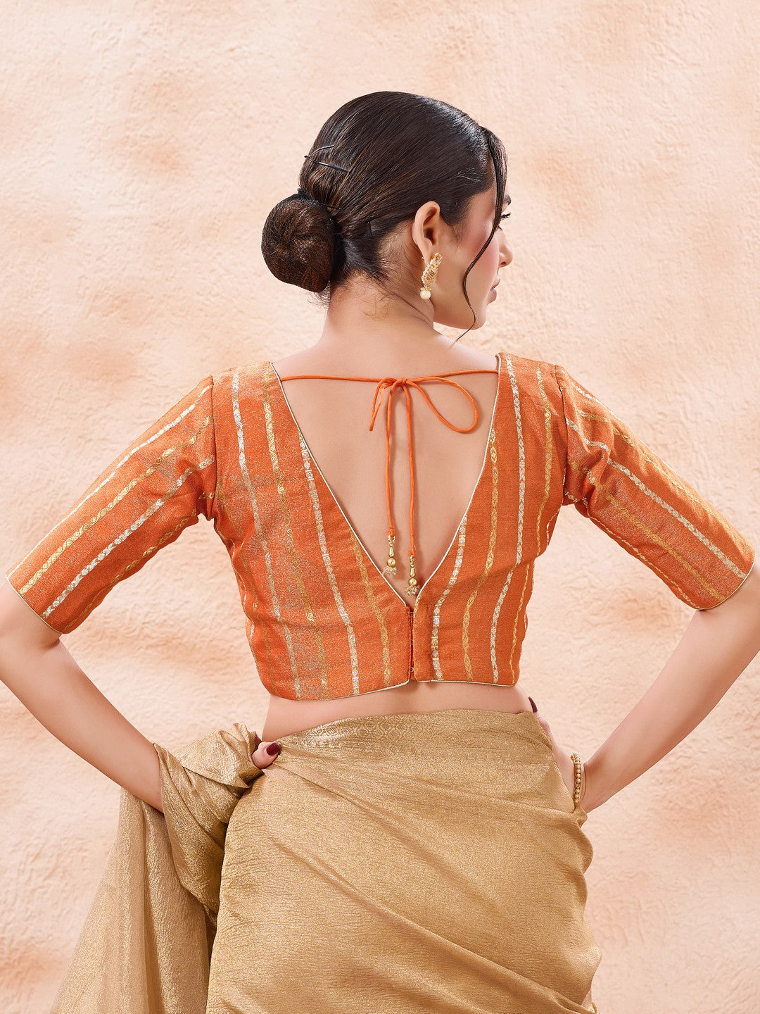 Stripe Brocade V Neck Blouse