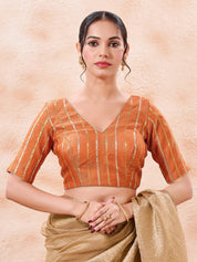 Stripe Brocade V Neck Blouse
