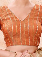 Stripe Brocade V Neck Blouse