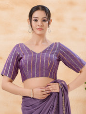 Stripe Brocade V Neck Blouse