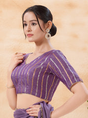 Stripe Brocade V Neck Blouse