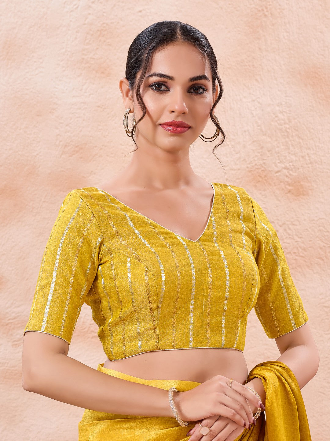 Stripe Brocade V Neck Blouse