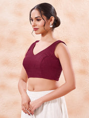Cotton Threadwork V Neck Blouse