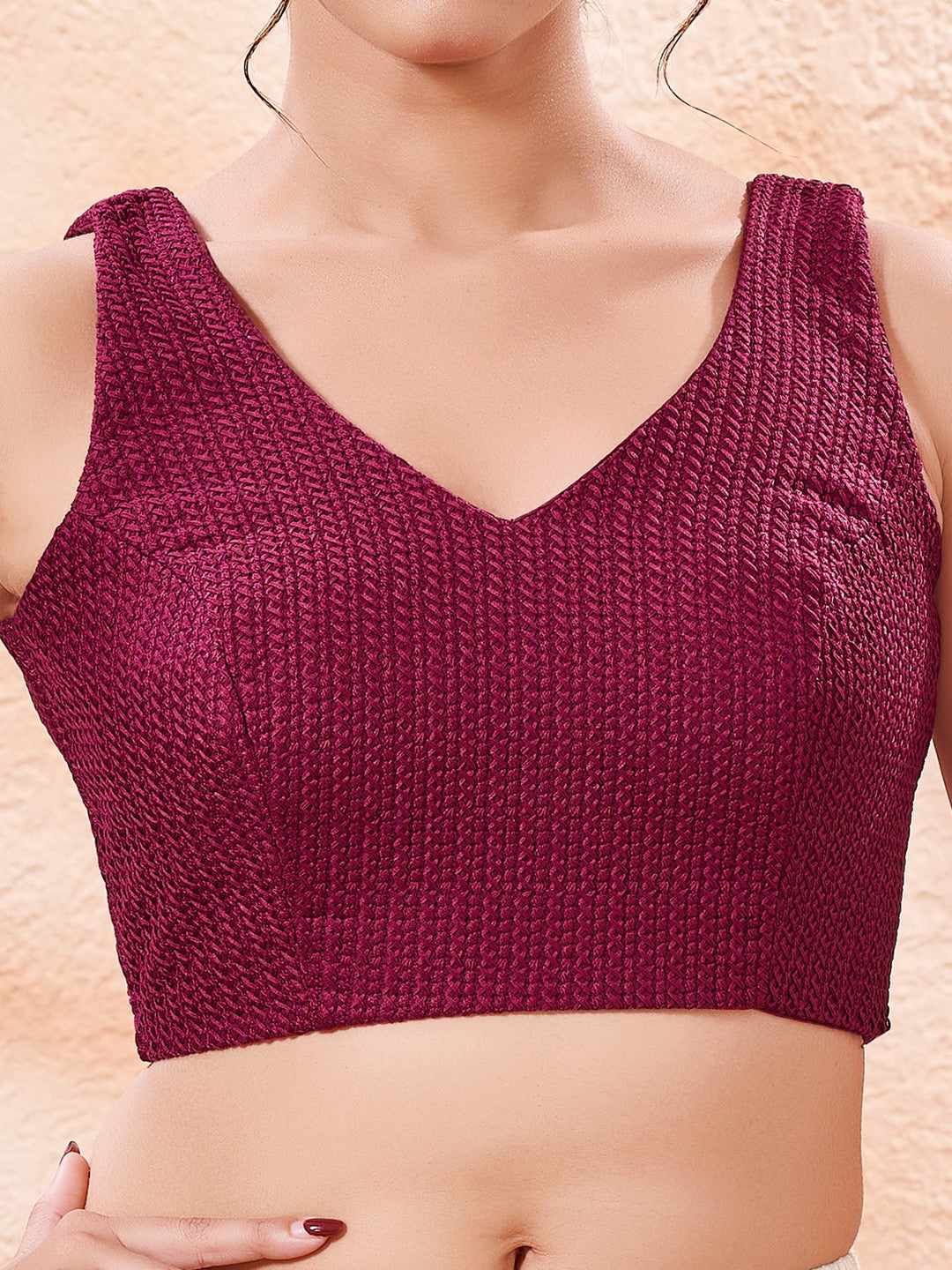 Cotton Threadwork V Neck Blouse