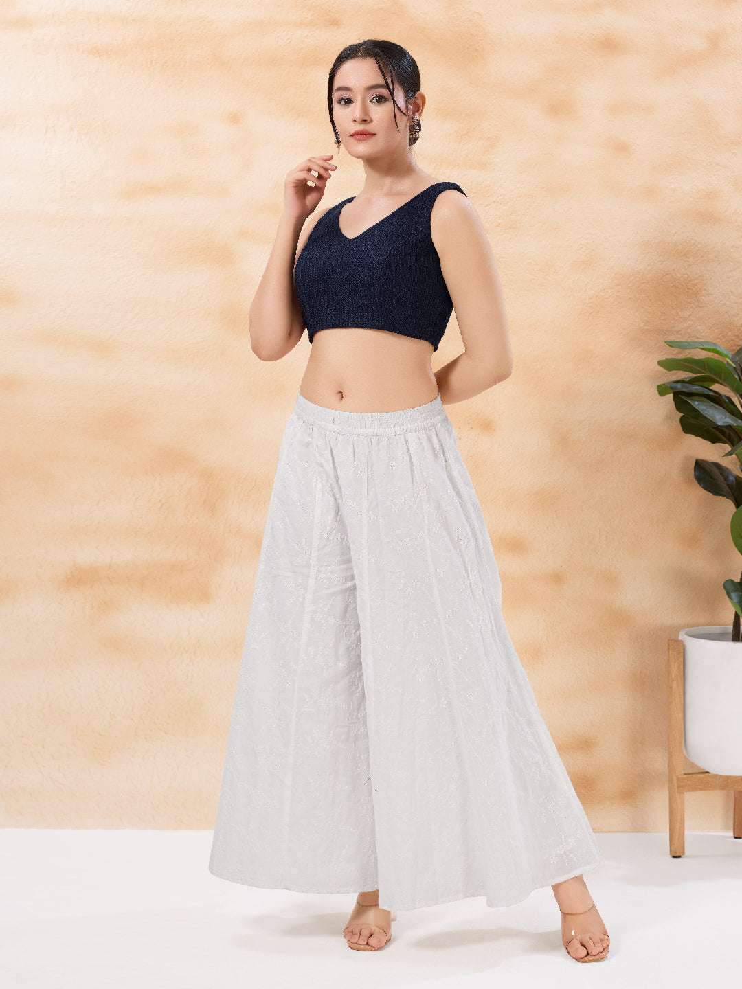 Cotton Threadwork V Neck Blouse
