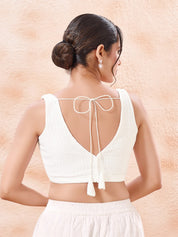 Cotton Threadwork V Neck Blouse
